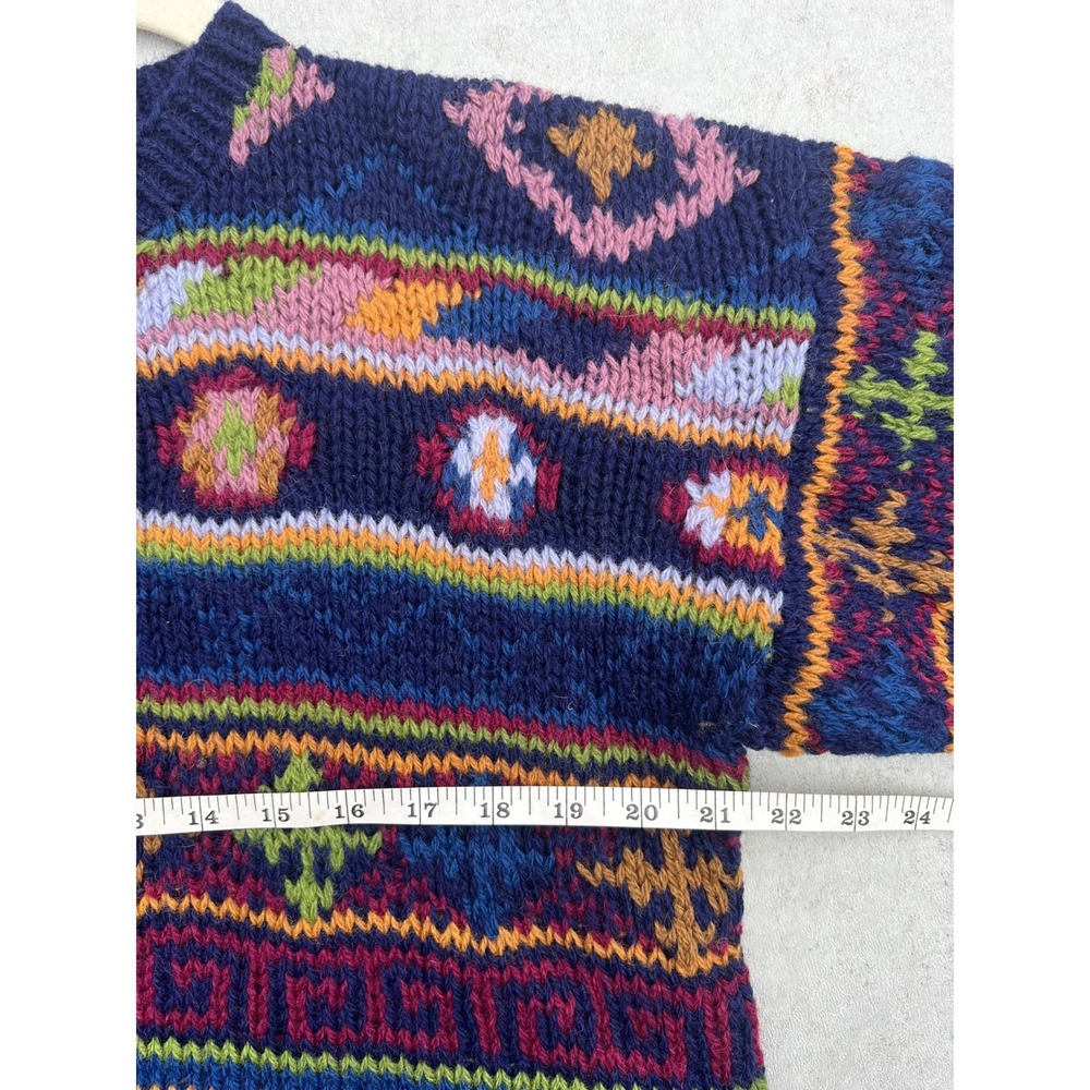 Vintage Susann D Hand Knit 100% Wool Sweater Small Blue Fair Isle Shetland 90s - Picture 5 of 7